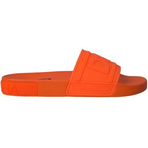 Dolce & Gabbana, Schoenen, Heren, Oranje, 41 EU, Oranje Rubberen Slides Sandalen