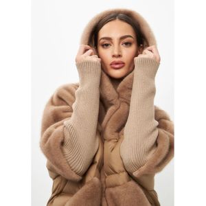 Cesare Gaspari, Jassen, Dames, Beige, S, Wol, Faux Fur Jas