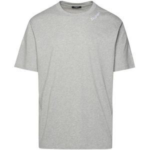 Balmain, Tops, Heren, Grijs, 2Xl, Katoen, Grijze Katoenen T-Shirt met Logo Borduursel