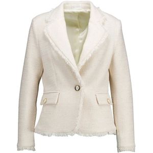 Due Amanti, Elegante Ecru Glitter Blazer met Bouclé Look Beige, Dames, Maat:2XL