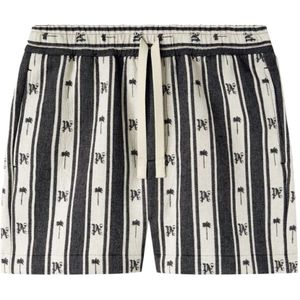 Palm Angels, Korte broeken, Heren, Veelkleurig, XL, Natuurlijk Grijs Gestreepte Monogram Bermuda Shorts
