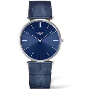 Longines, Quartz horloge met blauwe wijzerplaat en leren band Blauw, Dames, Maat:ONE Size