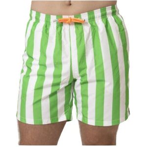 MC2 Saint Barth, Witte Gestreepte Groene Zwembroek Veelkleurig, Heren, Maat:XL