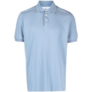 Brunello Cucinelli, Tops, Heren, Blauw, S, Katoen, Polo Shirts