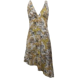 Versace Jeans Couture, Kleedjes, Dames, Wit, S, Polyester, Witte Barok Print Jurk