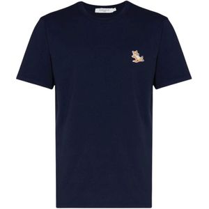 Maison Kitsuné, Tops, Heren, Blauw, M, Blauwe Fox Logo T-shirt