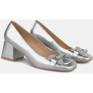 Alma EN Pena, Schoenen, Dames, Grijs, 37 EU, Leer, Leren pumps met versierde vierkante neus