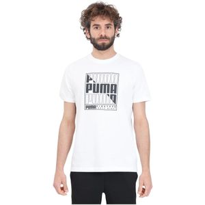 Puma, Tops, Heren, Wit, M, Katoen, Grafisch Logo Wit T-shirt