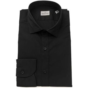 Bagutta, Overhemden, Heren, Zwart, L, Katoen, Slim-Fit Zwart Overhemd met Franse Kraag