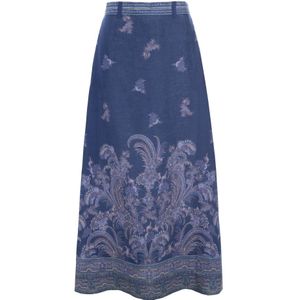 Dea Kudibal, Rokken, Dames, Blauw, XL, Linnen, Paisley Border Linen Skirt