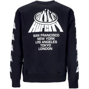 Huf, Sweatshirts & Hoodies, Heren, Zwart, XL, Katoen, Stad Crewneck Zwart Sweatshirt Logo Print