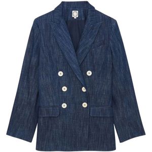 Ines De La Fressange Paris, Elegant Double-Breasted Denim Jacket Blauw, Dames, Maat:L
