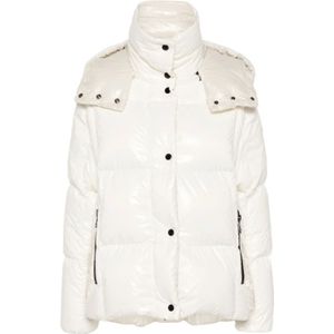 Moncler, Jassen, Dames, Wit, L, Witte Pufferjas met Parelvlekafwerking