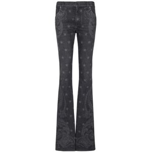 Balmain, Jeans, Dames, Zwart, M, Denim, Denim jeans met sterren- en paisleyprint