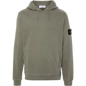 Stone Island, Sweatshirts & Hoodies, Heren, Groen, L, Katoen, Groene Trui met Capuchon en Badge