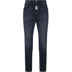 Philipp Plein, Jeans, Heren, Blauw, W34, Denim, Blauwe Super Straight Jeans Lage Taille