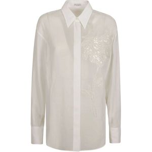 Brunello Cucinelli, Blouses & Shirts, Dames, Wit, M, Katoen, Overhemd lange mouw