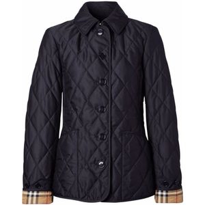 Burberry, Jassen, Dames, Blauw, L, Polyester, Blauwe Diamond-Quilted Thermoregulated Jas