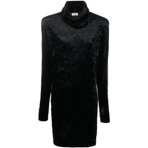 Saint Laurent, Kleedjes, Dames, Zwart, M, Polyester, Velvet Effect Roll-Neck Sweater Jurk