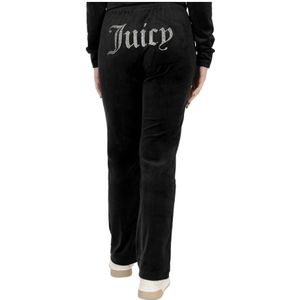 Juicy Couture, Broeken, Dames, Zwart, XS, Polyester, Zwarte Fluwelen Broek met Zilveren Strass Logo