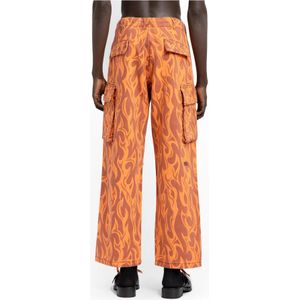 Erl, Broeken, Heren, Oranje, XS, Gedrukte Cargo Broek met Vlam Print