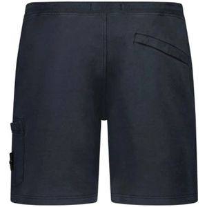 Stone Island, Korte broeken, Heren, Blauw, M, Navy Blue Felpa Bermuda Shorts