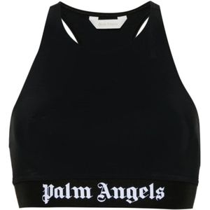 Palm Angels, Zwart Logo Crop Top Zwart, Dames, Maat:M