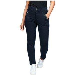 2-Biz, Jeans, Dames, Blauw, S, Denim, Donkerblauwe Denim Broek met Hoge Taille