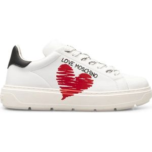 Love Moschino, Schoenen, Dames, Wit, 39 EU, Dames Leren Sneakers - Lente/Zomer Collectie