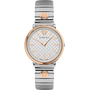 Versace, Accessoires, Dames, Veelkleurig, ONE Size, V-Circle Roestvrijstalen Horloge Witte Wijzerplaat