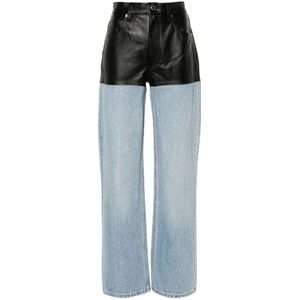 Alexander Wang, Blauw/Zwarte Denim Jeans met Leren Paneel Blauw, Dames, Maat:W25
