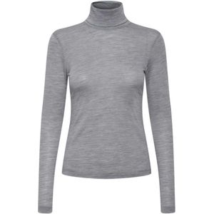 Gestuz, Truien, Dames, Grijs, XL, Wol, Grijze Melange Wol Rollneck Coltrui