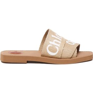 Chloé, Schoenen, Dames, Beige, 38 EU, Linnen, Woestijn Beige Linnen Sandalen