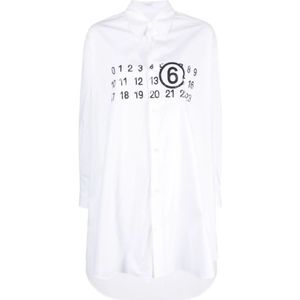 MM6 Maison Margiela, Blouses & Shirts, Dames, Wit, S, Katoen, Witte Jurk met Handtekening Nummers