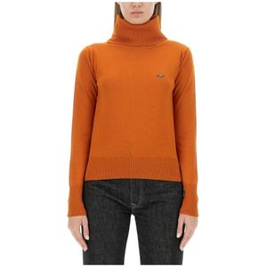 Vivienne Westwood, Truien, Dames, Oranje, S, Wol, Slim Fit Wollen Turtleneck Giulia