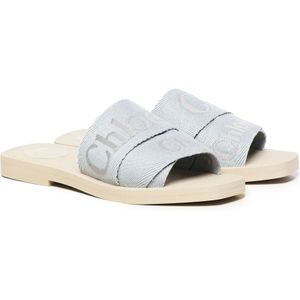 Chloé, Schoenen, Dames, Blauw, 39 EU, Polyester, Blauwe Parel Platte Muilezel Sandalen