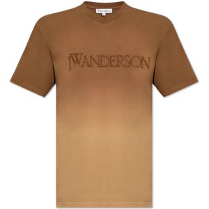 JW Anderson, Tops, Heren, Bruin, S, Katoen, T-shirt met geborduurd logo