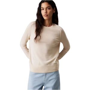 Calvin Klein, Truien, Dames, Beige, S, Wol, Merino Wool Crew Neck Sweater