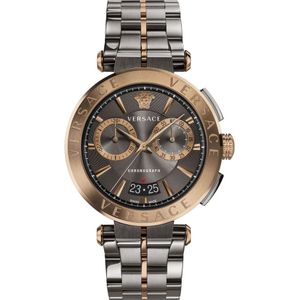 Versace, Accessoires, Heren, Veelkleurig, ONE Size, Chronograaf Stalen Armband Grijs Brons Horloge