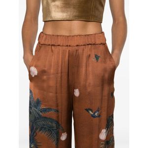 Forte Forte, Broeken, Dames, Bruin, L, Satijn, Bruine Grafische Print Broek