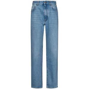 Gcds, Jeans, Dames, Blauw, W26, Denim, High-Waisted Straight-Leg Blauwe Denim Jeans