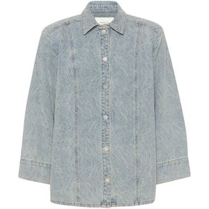 Gestuz, Overhemden, Dames, Blauw, XS, Denim, Blauw/Wit Marmer Denim Blouse