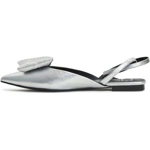 Cesare Gaspari, Schoenen, Dames, Grijs, 40 EU, Leer, Zilveren Slingback Ballerina Platte Zool