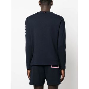 Thom Browne, Truien, Heren, Blauw, M, Blauwe Sweater met 4-Bar Streep