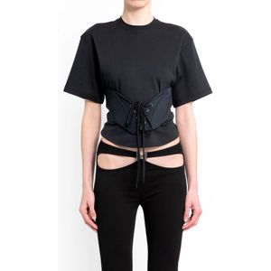 Mugler, Zwart Kant-Up Korset Hem Top Zwart, Dames, Maat:S