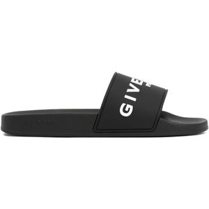 Givenchy, Schoenen, Heren, Zwart, 42 EU, Zwarte Rubberen Logo Slides Sandalen