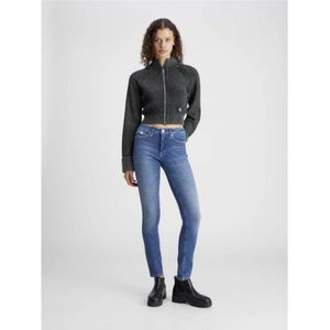 Calvin Klein Jeans, Truien, Dames, Zwart, L, Katoen, Zwarte Geribbelde Trui met Ritssluiting