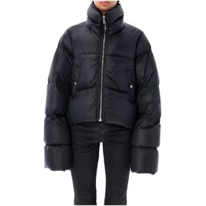 Rick Owens, Jassen, Dames, Zwart, S, Nylon, Zwarte Turtle Puffer Jas Aw 24