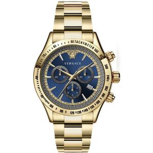 Versace, Klassiek Goud Chrono Blauw Wijzerplaat Horloge Geel, Heren, Maat:ONE Size