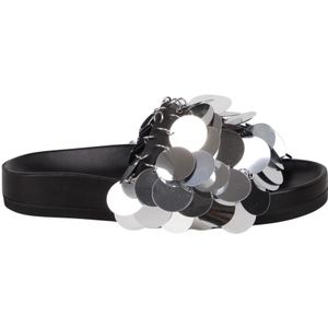 Paco Rabanne, Schoenen, Dames, Grijs, 40 EU, Leer, Zilveren Paillet Instap Sandalen